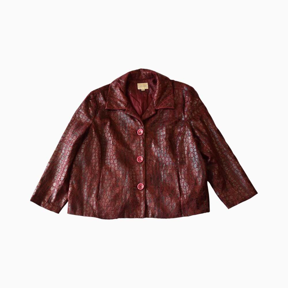 Vintage Red Croc Embossed Faux Leather Jacket